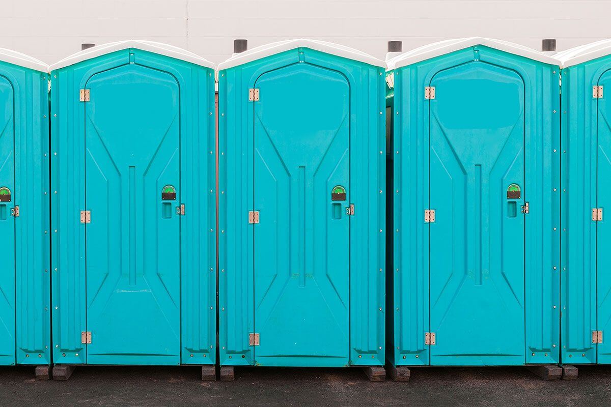 Industrial portable restroom units at a plant in Millville, New Jersey