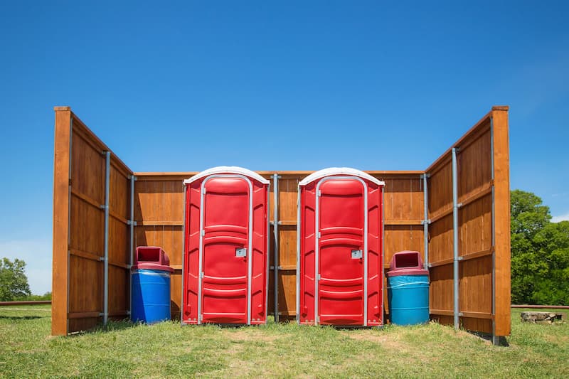 Short-term porta potty units staged for delivery in Millville, New Jersey